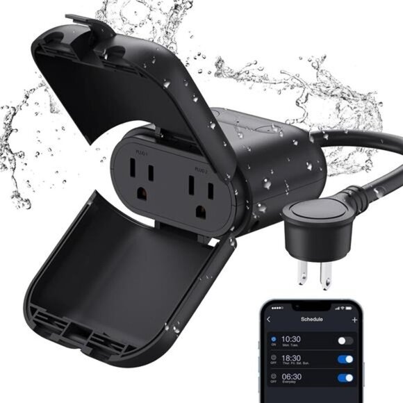 Outdoor Smart Plug Waterproof IP66, WiFi Plug with 2 Individually Sockets - Picture 1 of 7